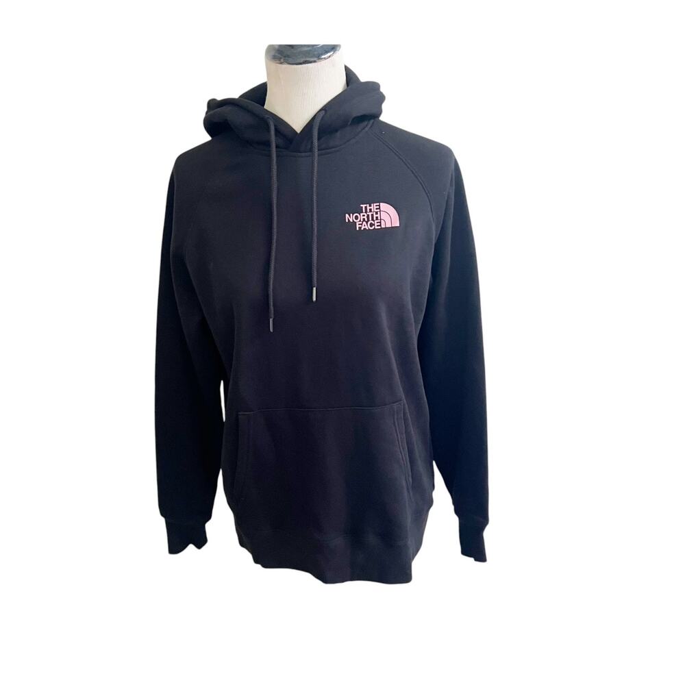 The North Face Hoodie Women's Medium Black Chest Logo Kangaroo Pocket Athleisure
